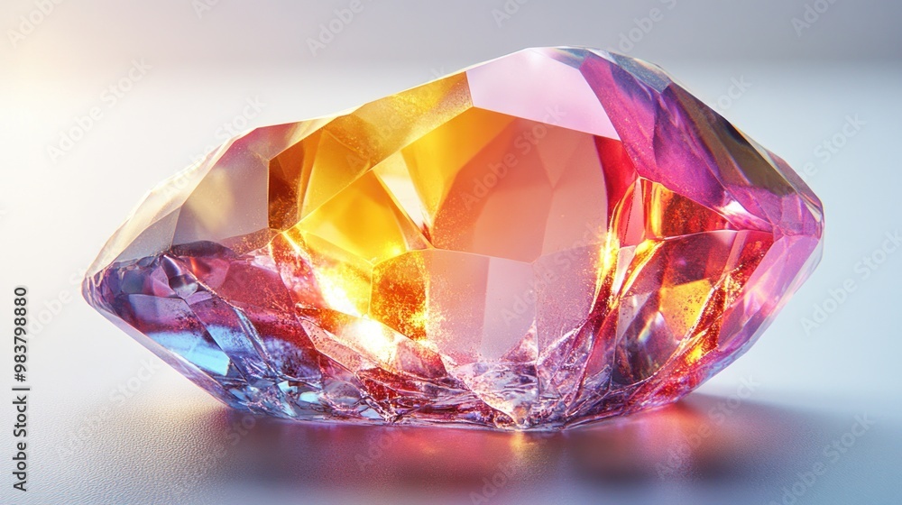 A vibrant, multifaceted crystal reflecting light in various colors. A vibrant, multifaceted crystal reflecting light in various colors.