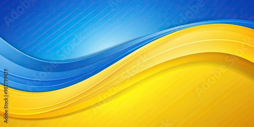 Abstract yellow and blue wavy background with silhouette