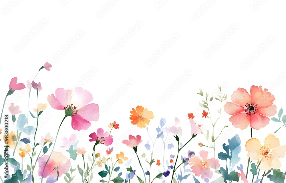 Watercolor flower clip art, white background, cute, simple design, Watercolor flower clip art, white background, cute, simple design,