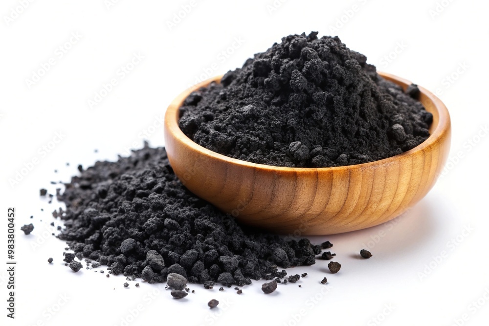 Activated charcoal isolated on white background reflected Activated charcoal isolated on white background reflected