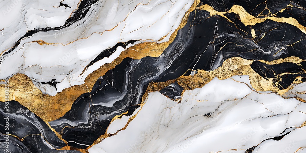 Black and white colored rough marble stone with luxurious golden lines between it's colors, abstract background Black and white colored rough marble stone with luxurious golden lines between it's colors, abstract background
