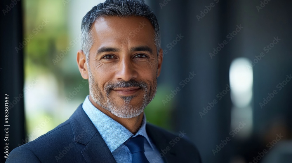 Confident Middle-Aged Businessman Portrait. Indian or Latin CEO Smiling Confident Middle-Aged Businessman Portrait. Indian or Latin CEO Smiling