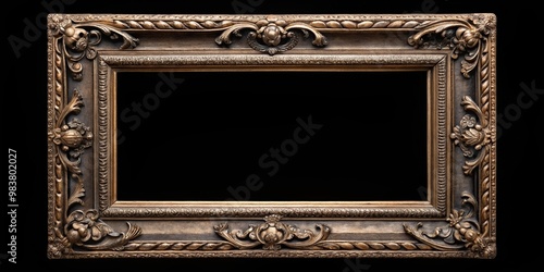 Aerial antique picture in black frame isolated on black background clippi photo