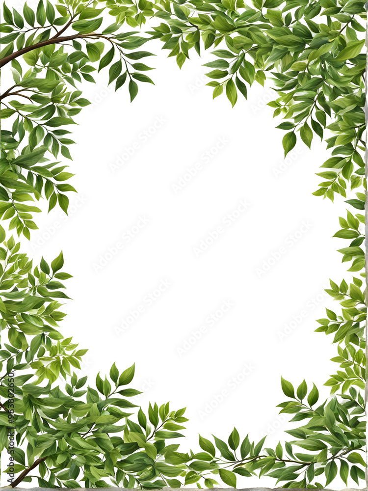 Naklejka premium Green leaf border frame PNG transparent background
