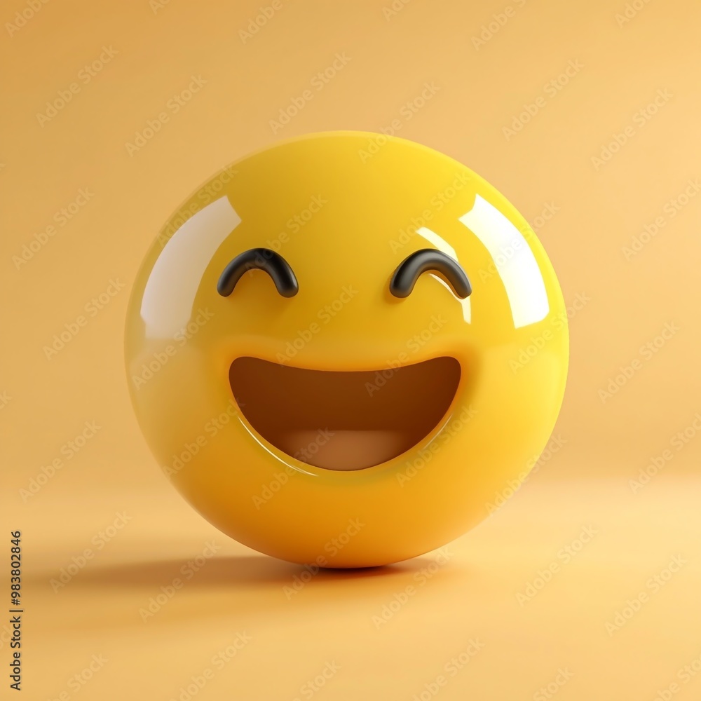 Fototapeta premium 3D Emoji Icon: Happy and smiling Illustration Logo