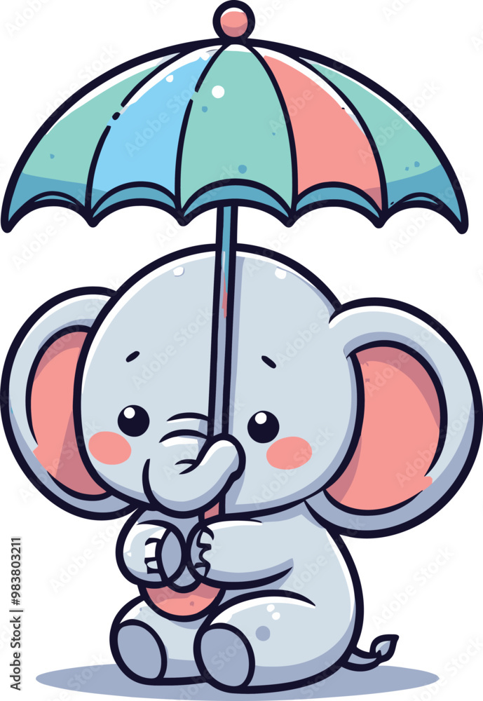 Naklejka premium A vector of a tiny elephant holding a small umbrella with its trunk 