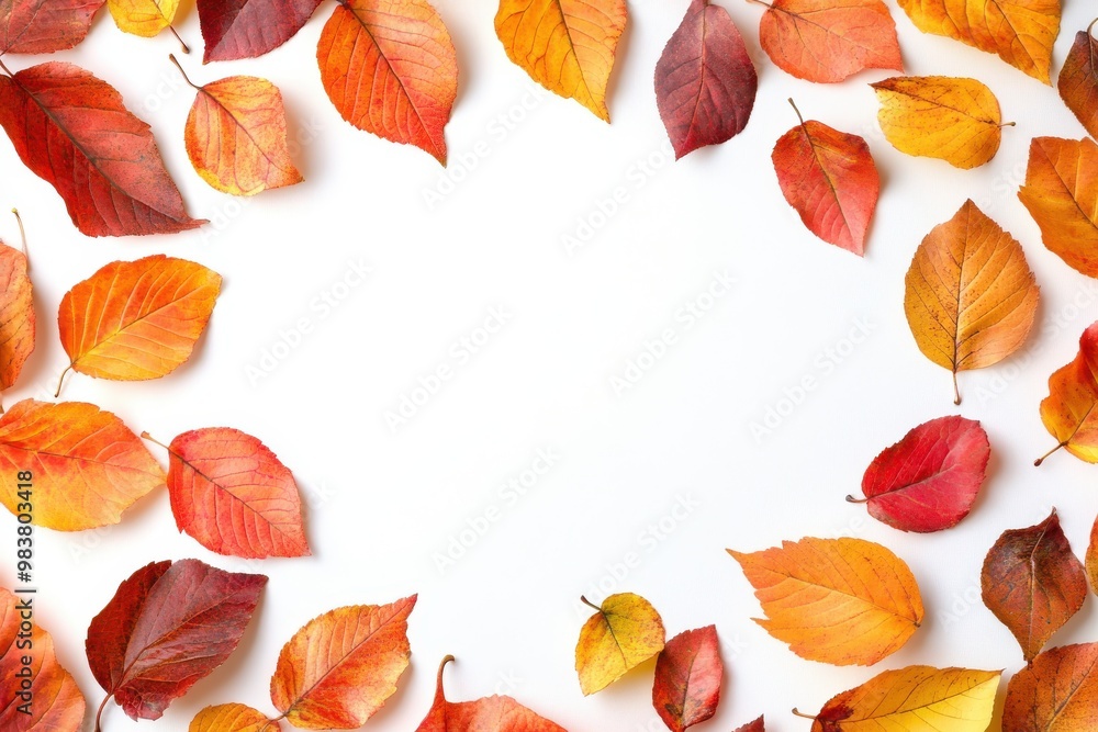 A frame of colorful autumn leaves in shades of red orange, and yellow A frame of colorful autumn leaves in shades of red orange, and yellow