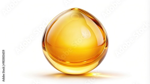 Aerial image of golden yellow bubble serum oil or cooking oil drop on white background