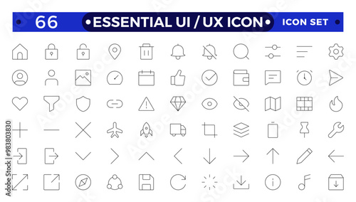 Best collection of ui ux icon set, user interface icon set collection. Basic User Interface Essential Set. Line Outline Icons. For App, Web, Print.