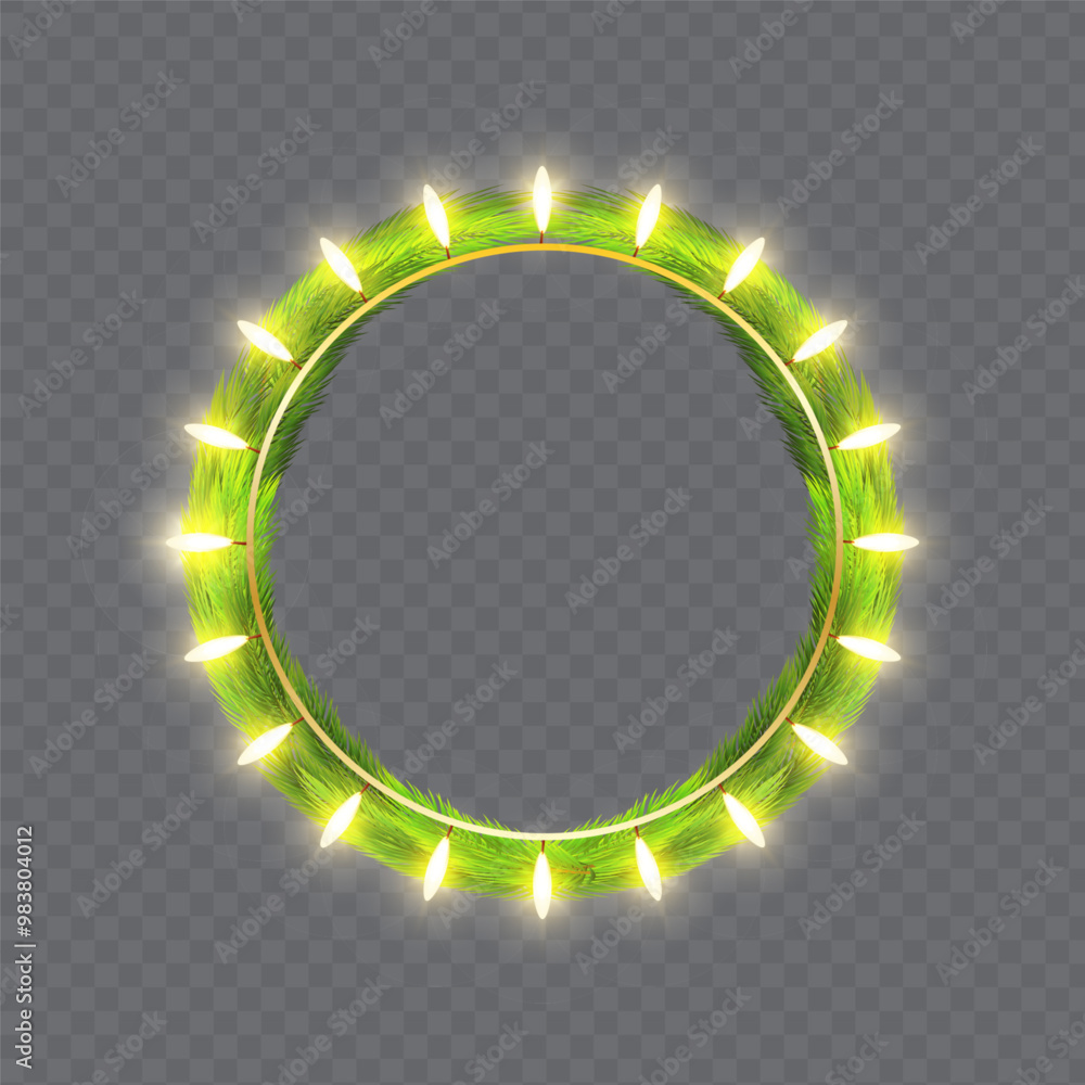 Vector illustration of fir branches garland with lights effect on transparent background Vector illustration of fir branches garland with lights effect on transparent background