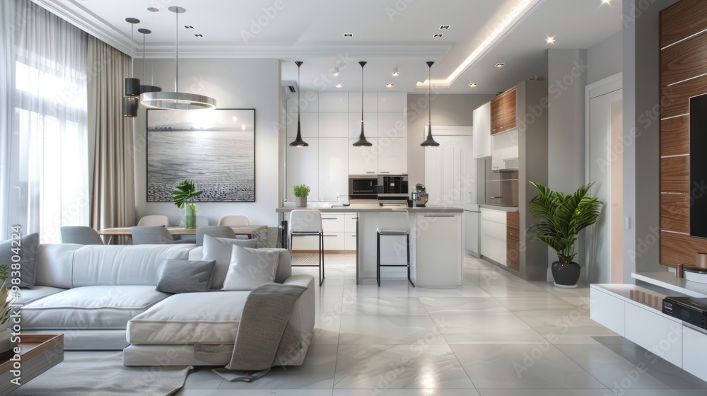 Fototapeta premium modern interior light a large apartment in mansard