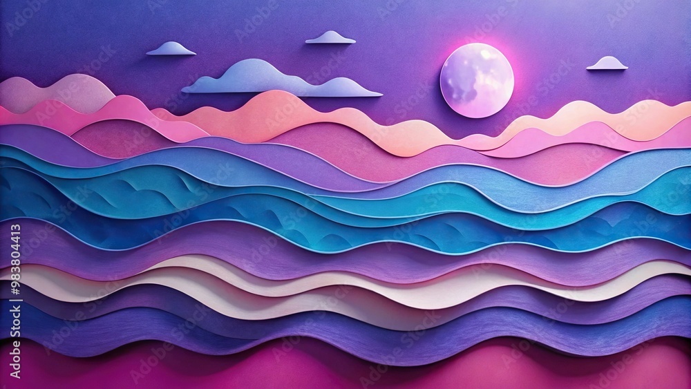 Aerial paper cutout scene of ocean tide with moon Aerial paper cutout scene of ocean tide with moon