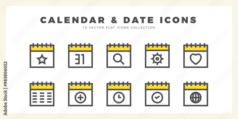 10 Calendar and Date Two Color icon pack. vector illustration. 10 Calendar and Date Two Color icon pack. vector illustration.