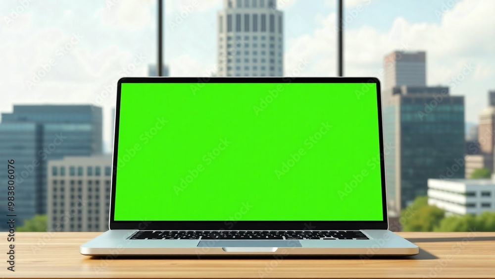 laptop with green screen and sky laptop with green screen and sky