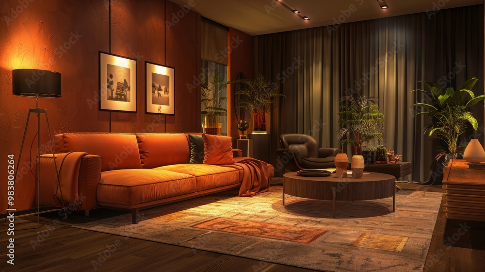 modern interior room with nice furniture inside