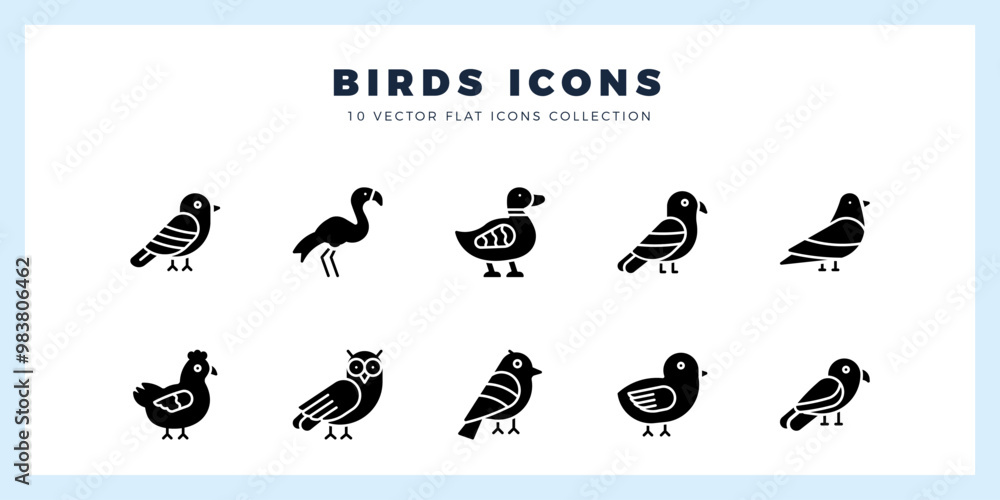 10 Bird Glyph icons pack. vector illustration. 10 Bird Glyph icons pack. vector illustration.