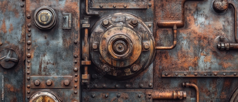 Rusty Mechanical Wall with Valves and Textures Rusty Mechanical Wall with Valves and Textures