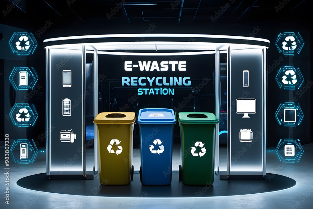 Fototapeta premium Waste bin with full of electronics, e waste and recycling concept