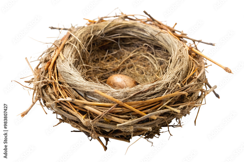 Obraz premium Bird's nest with one egg isolated on transparent background