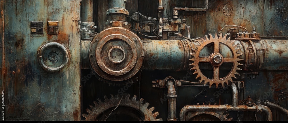 Industrial Rusty Gears and Pipes Background Texture Industrial Rusty Gears and Pipes Background Texture