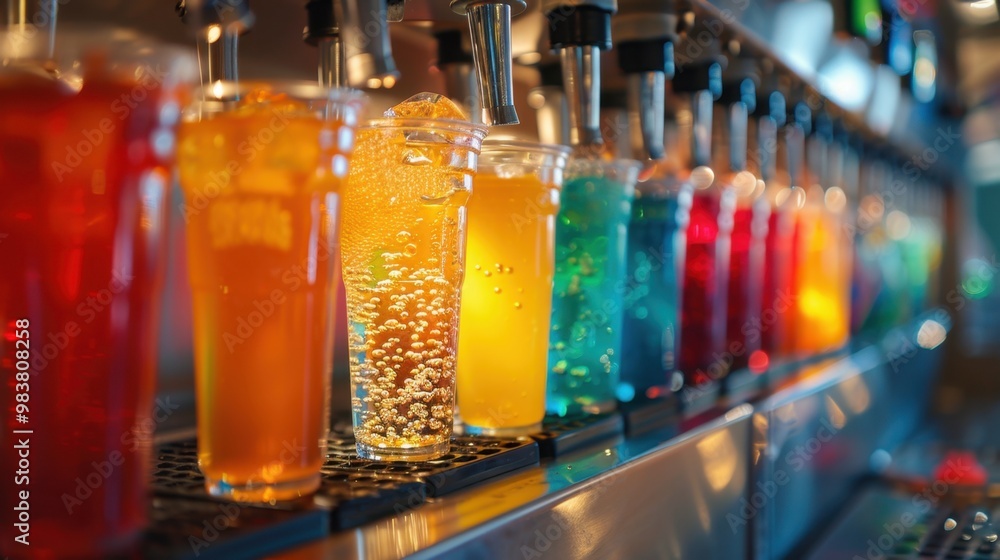 Soda Fountain: This drink machine features a selection of soft drinks, enabling customers to fill their cups with a variety of refreshing beverage choices.
Soda Fountain: This drink machine features a selection of soft drinks, enabling customers to fill their cups with a variety of refreshing beverage choices.