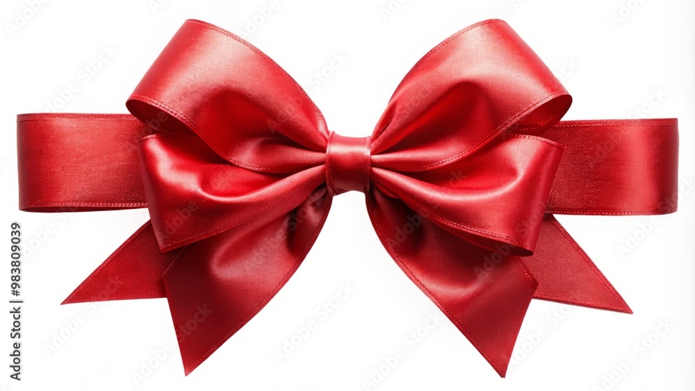 Fototapeta premium Vibrant red bow with fluffed tails glows against crisp white background, perfect for wrapping Christmas gifts, festive