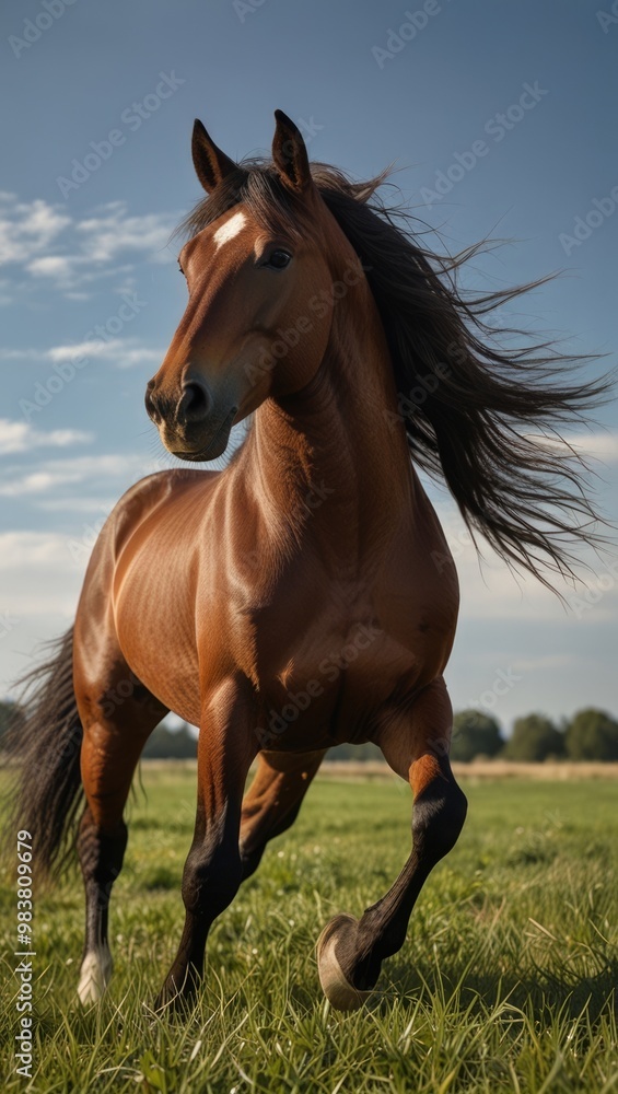 Majestic Bay Horse Running in Green Field Majestic Bay Horse Running in Green Field