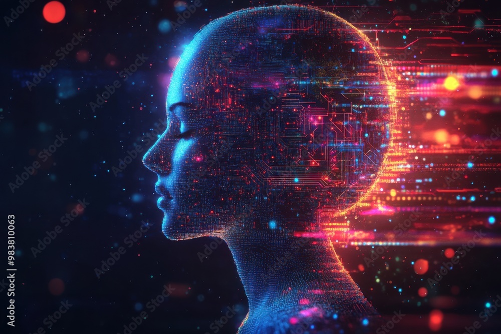 An image of a human profile made entirely of digital elements An image of a human profile made entirely of digital elements