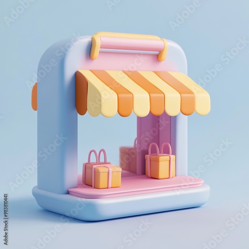 3D Shop Icon: Tax Free Shopping Area at Airports Illustration Logo