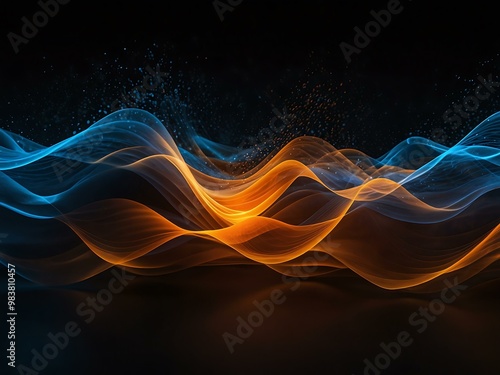 Blue and Orange Waves on Black Background