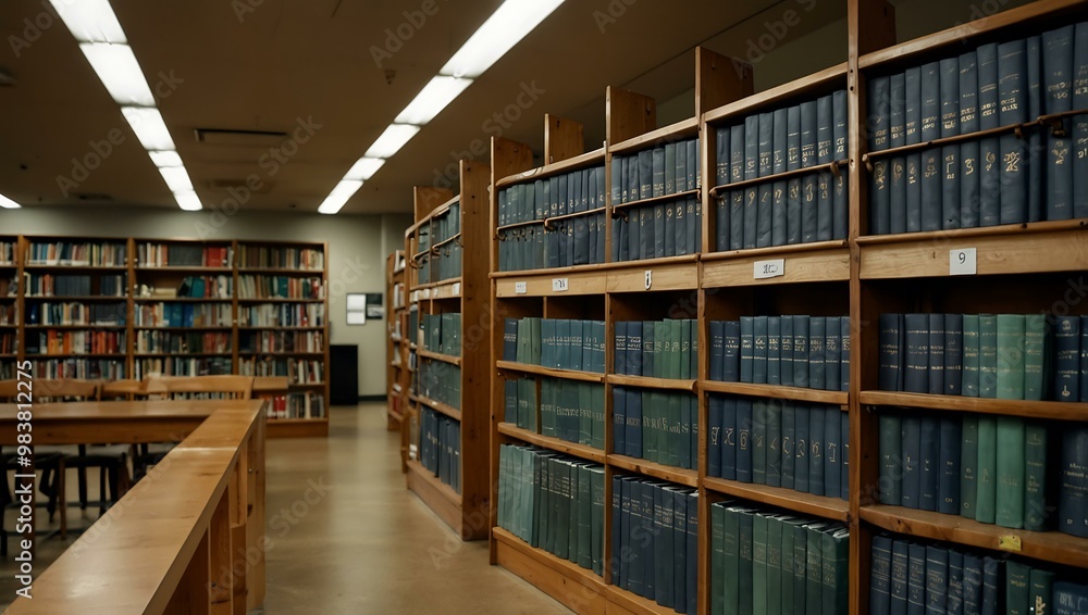 Books on library shelves. Books on library shelves.