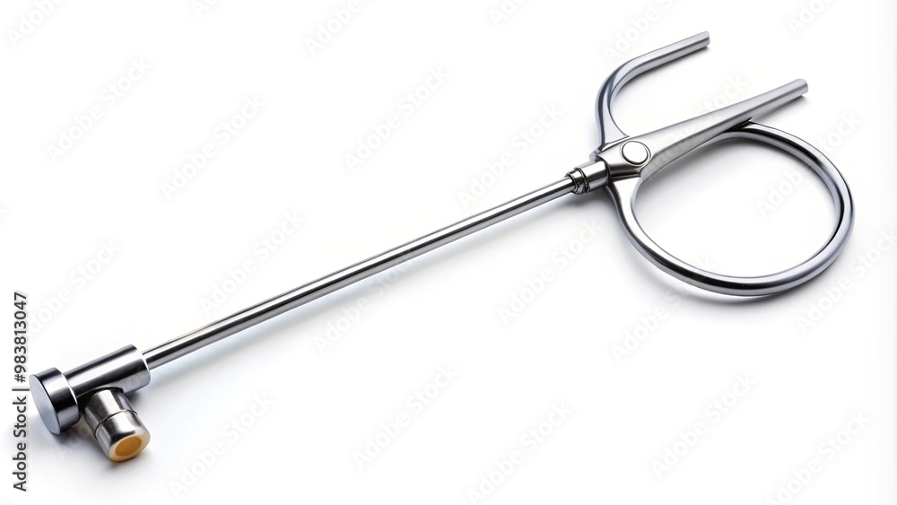 Aerial surgical instrument tracheal dilator Trusso isolated on white background for tracheostomy surgery Aerial surgical instrument tracheal dilator Trusso isolated on white background for tracheostomy surgery