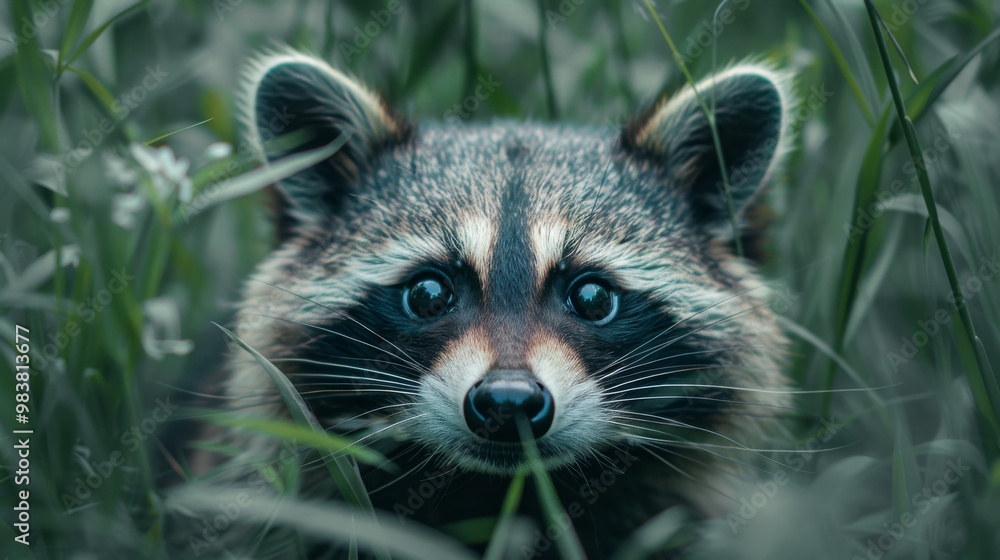 Fototapeta premium Minimalist background: Cute raccoon illustration with a wild and funny character in nature, perfect for baby animal art.