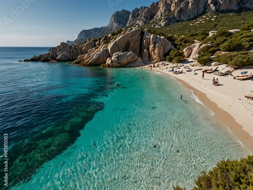 Cala Goloritze beach in Sardinia with turquoise water and white sand. photo