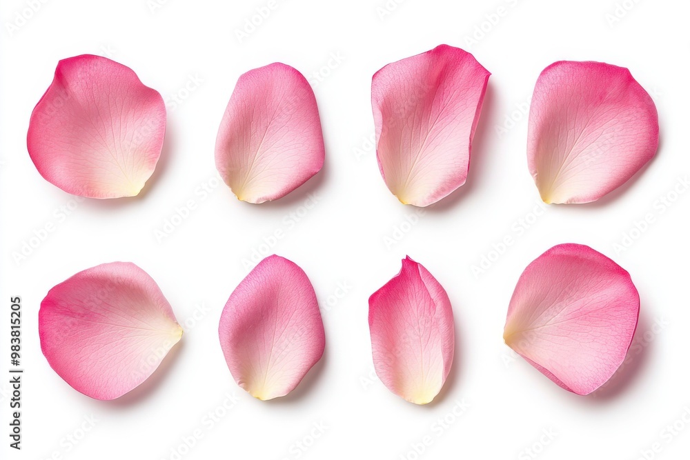 A high-resolution digital image of eight pink rose petals,