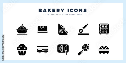 10 Bakery Glyph icons pack. vector illustration.