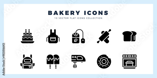 10 Bakery Glyph icons pack. vector illustration.