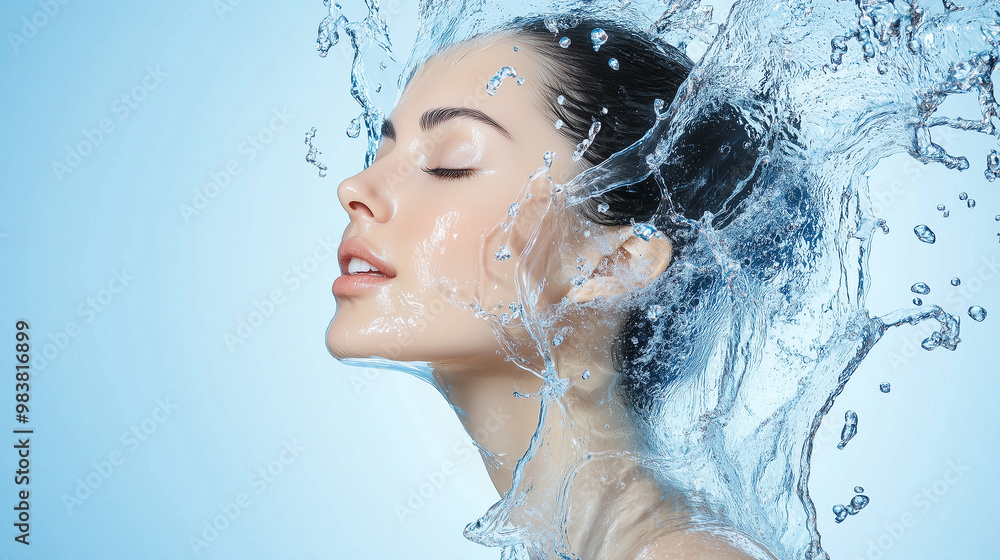 Woman with water splashing against face in serene beauty shot
Woman with water splashing against face in serene beauty shot