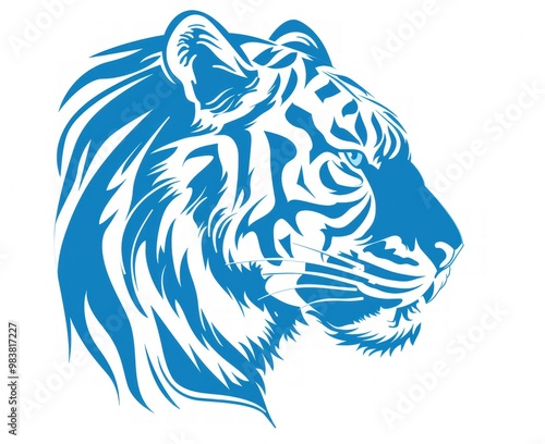 Blue and white stylized tiger head illustration. photo