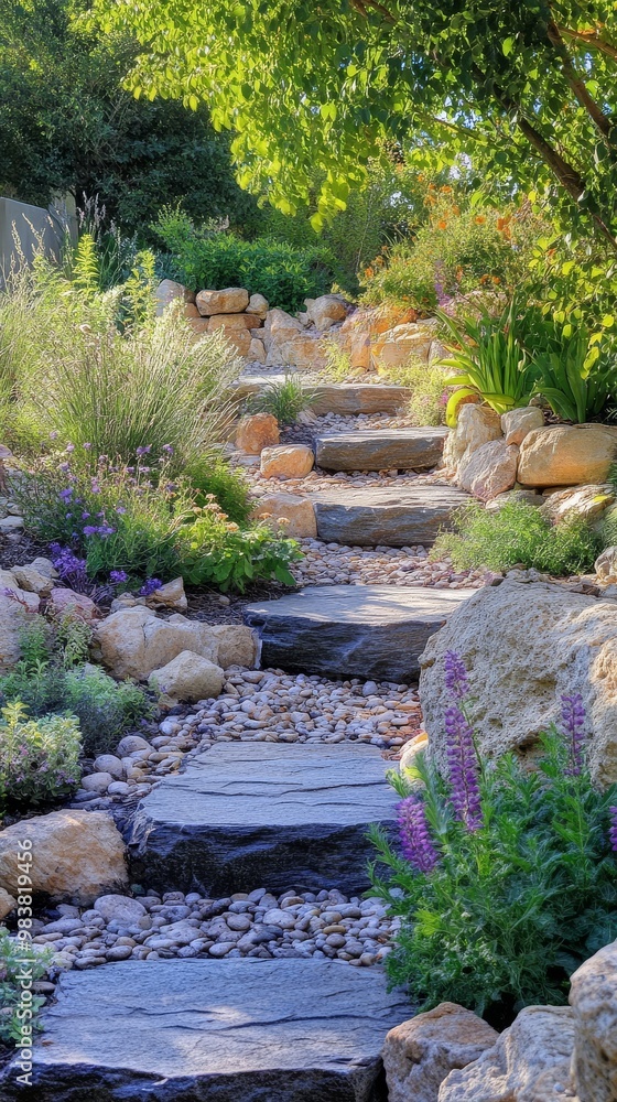 Serene garden paths lined with soothing colors and vibrant flowers Serene garden paths lined with soothing colors and vibrant flowers