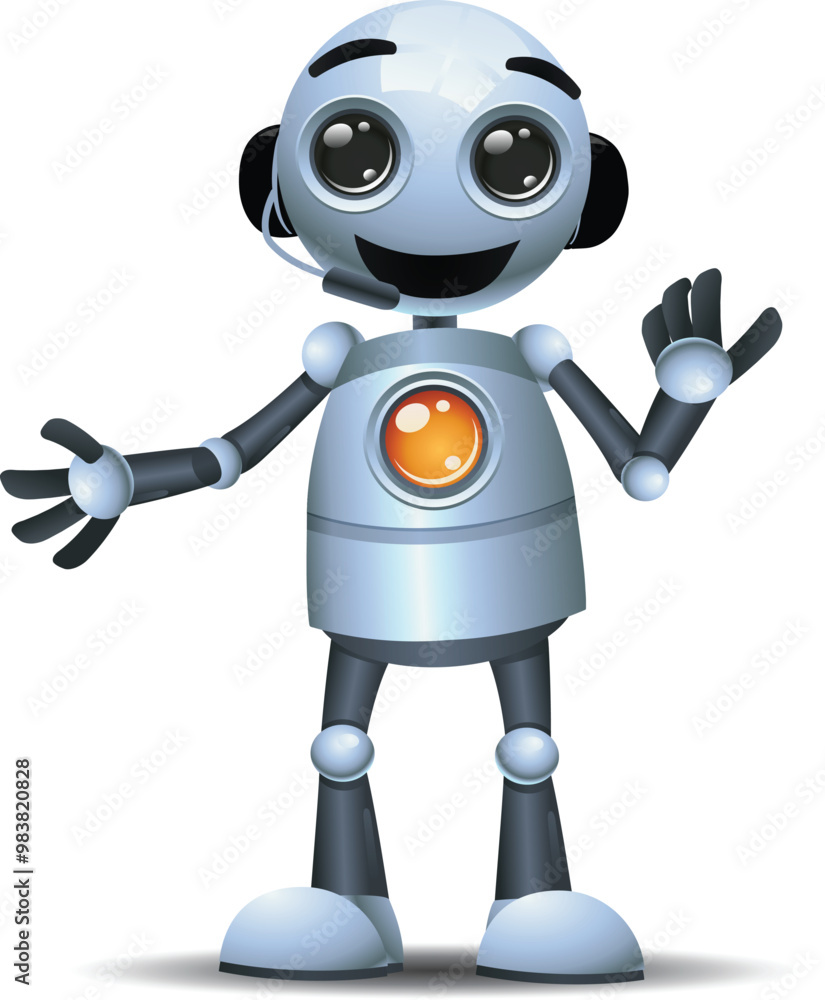 3D illustration of a little robot worker service center on isolated white background 3D illustration of a little robot worker service center on isolated white background