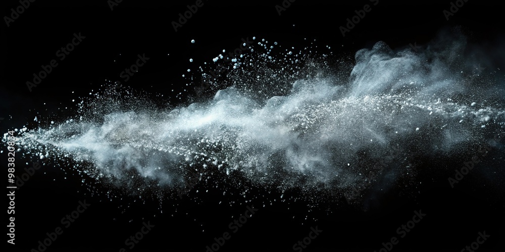 Aerial view of flying dust particles on black background Aerial view of flying dust particles on black background