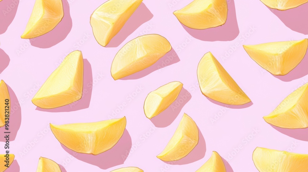 Fresh Lemon Slices on Pink Background Fresh Lemon Slices on Pink Background