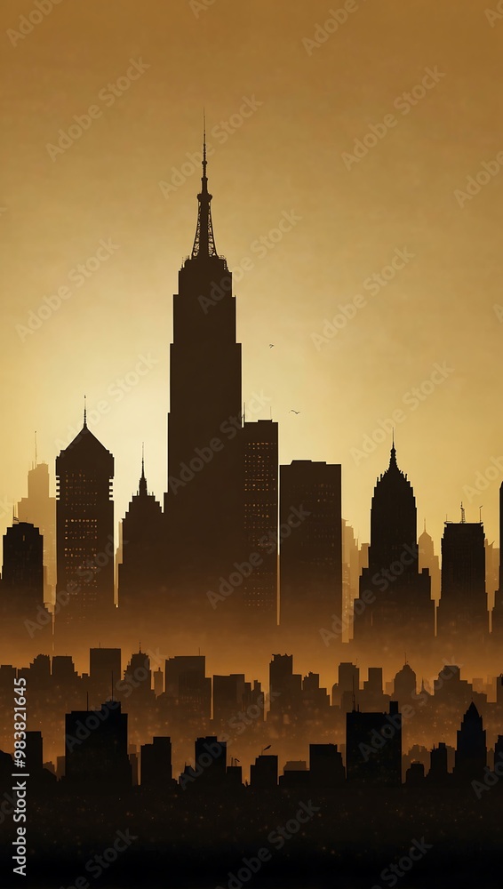 City skyline silhouette in golden tones. City skyline silhouette in golden tones.