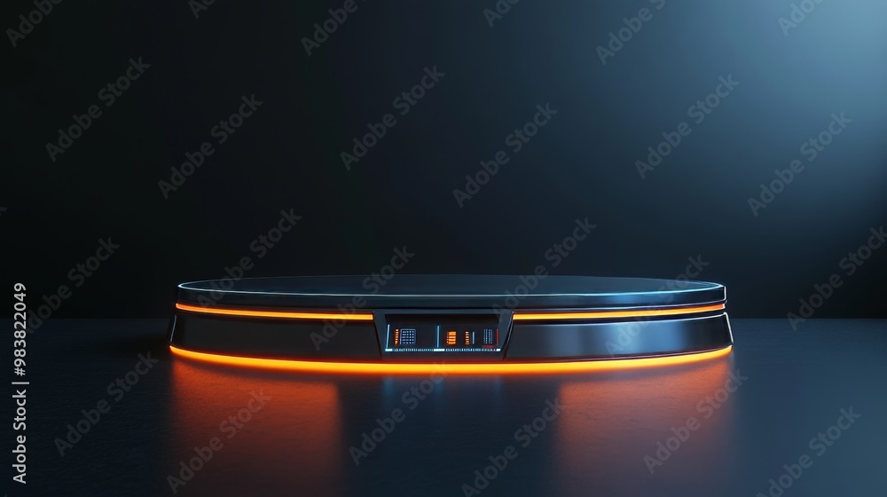 Futuristic glowing podium with dark background Futuristic glowing podium with dark background