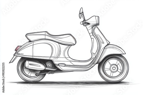 A stylish illustration of a classic scooter, showcasing its design and features in a detailed sketch format.