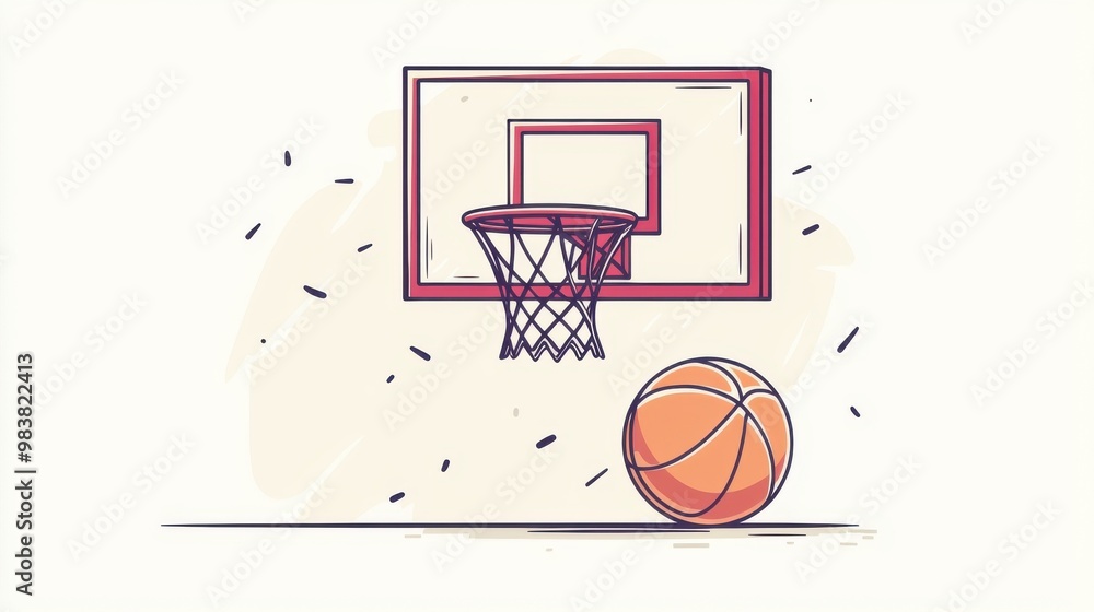 A vibrant illustration of a basketball hoop and ball, capturing the energy and excitement of the sport in a playful design. A vibrant illustration of a basketball hoop and ball, capturing the energy and excitement of the sport in a playful design.