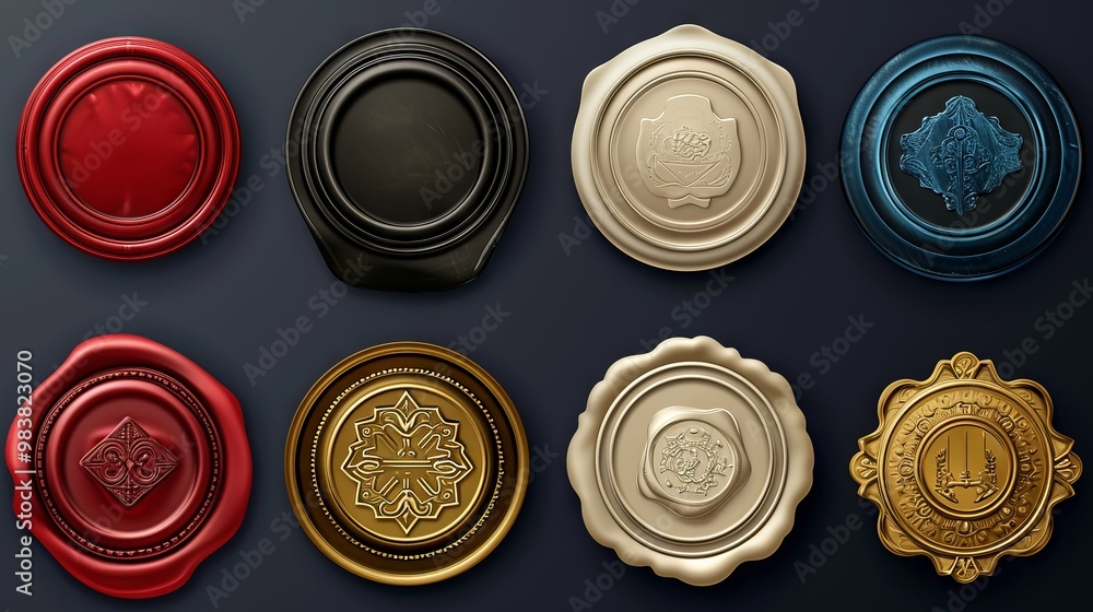 vector wax stamp set of realistic 3d images with different wafer seals with empty space for text - vector wax stamp set of realistic 3d images with different wafer seals with empty space for text -