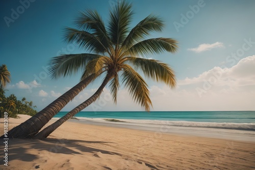 Beautiful tropical beach with coconut palm tree. ai generative