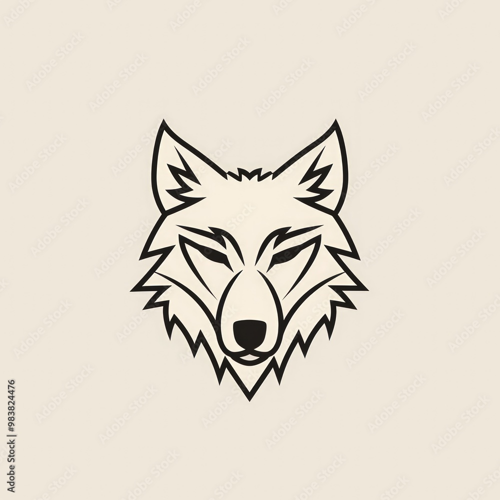 Minimalist black and white line art illustration of a wolf head. Minimalist black and white line art illustration of a wolf head.
